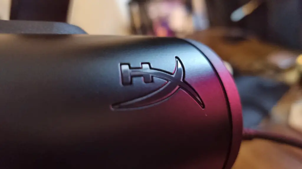 The HyperX logo on the rear of the HyperX FlipCast gaming microphone