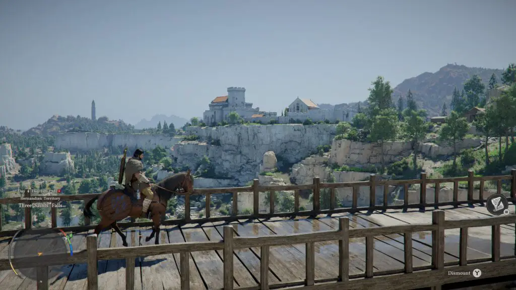 Riding over a bridge in Crimson Desert