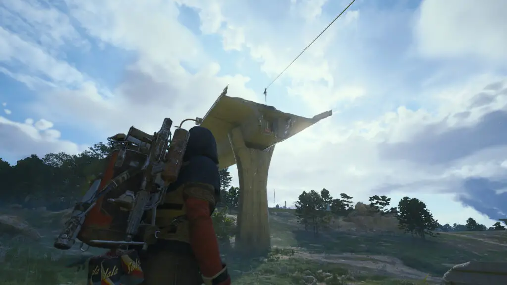 Arc Raiders Keeping an Eye Out: Player viewing the destroyed highway and zipline.