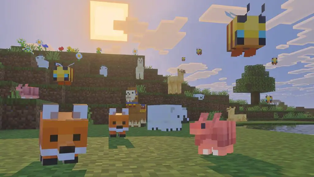 Minecraft baby mobs in a field