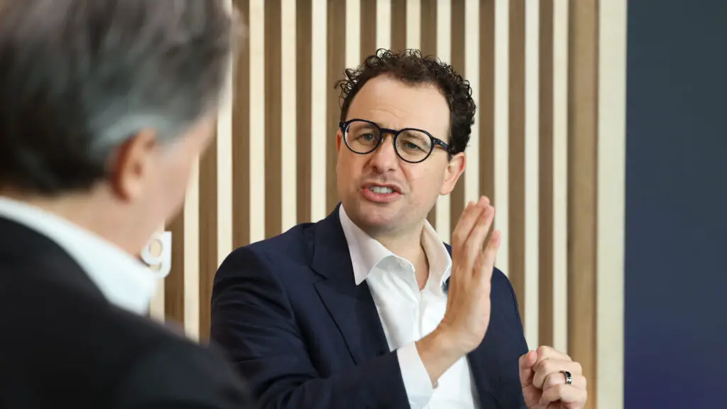 Dario Amodei, co-founder and chief executive officer of Anthropic, at Bloomberg House during the World Economic Forum (WEF) in Davos, Switzerland, on Tuesday, Jan. 20, 2026.