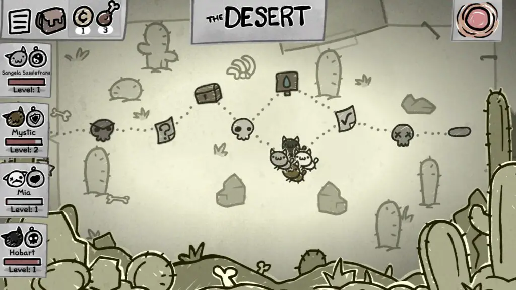 Travelling across the desert in Mewgenics.