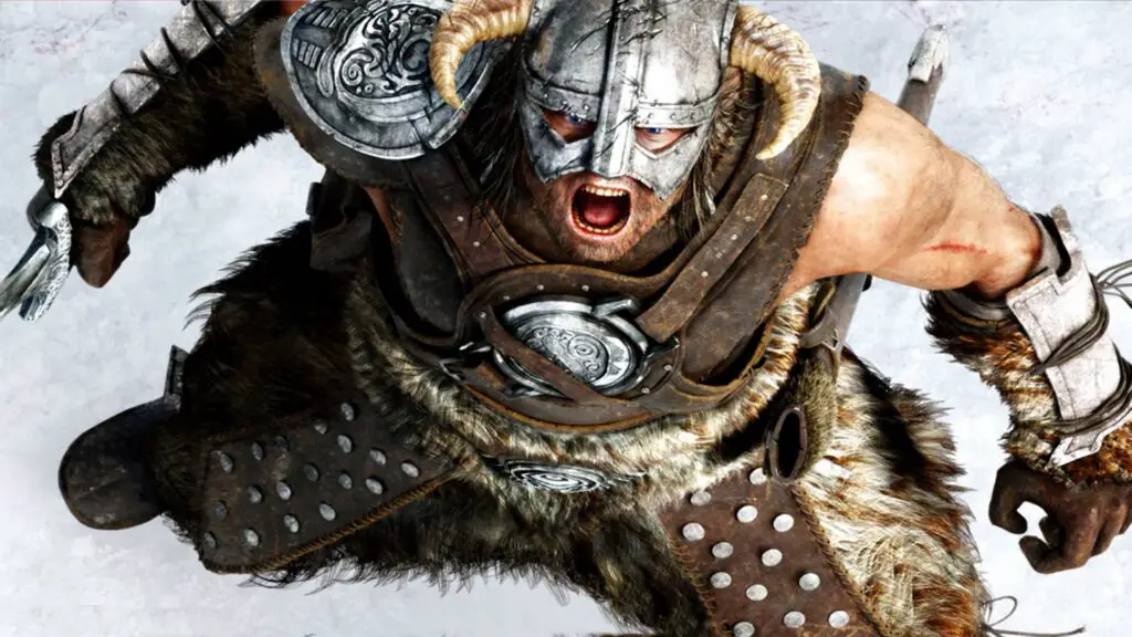 The Dragonborn using a shout in Skyrim