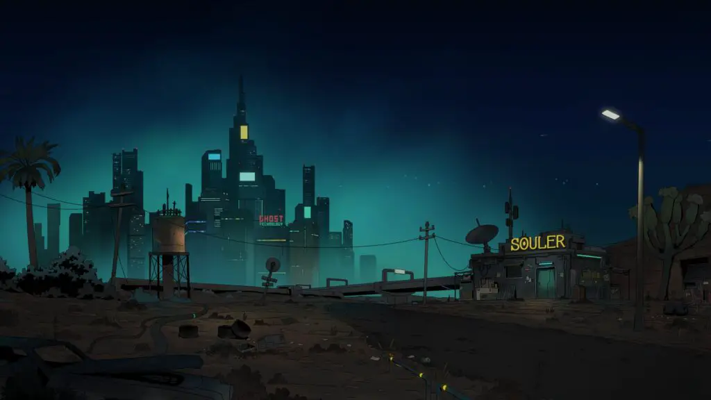 The city skyline in Steel Soul Shaper.