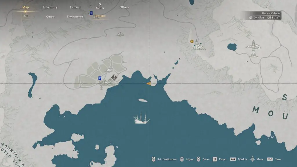 Map location showing the rowboat east of Vellua in Crimson Desert