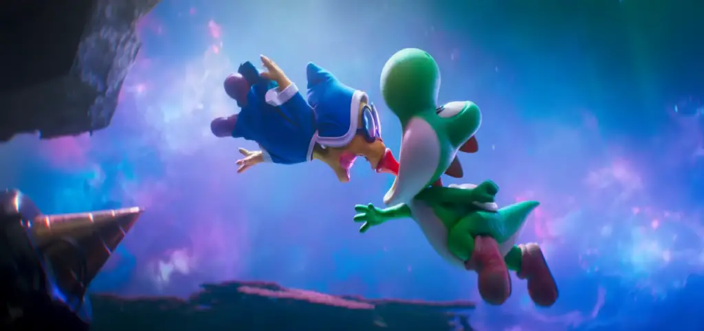 Yoshi using his signature move on Kamek