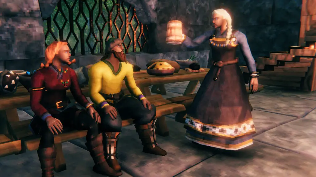 Valheim gameplay showing a character in a lush forest environment