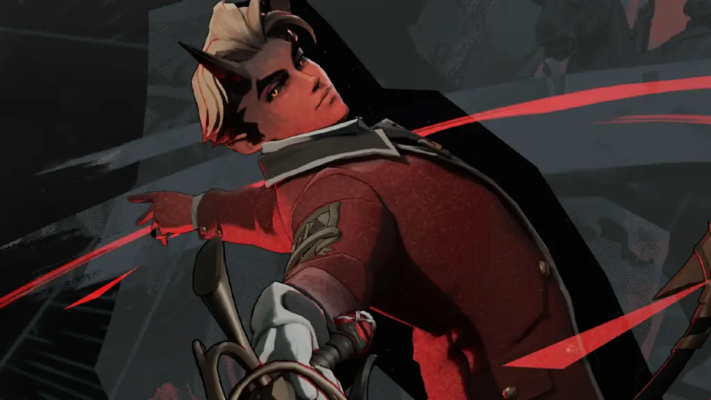 Apollo from Deadlock, brandishing his rapier in a fencer's stance.