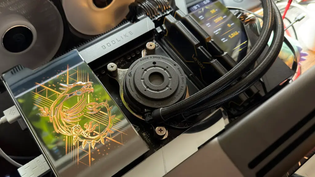 A close-up photograph of the Digital Tech Explorer test bench PC with DDR5 memory installed.