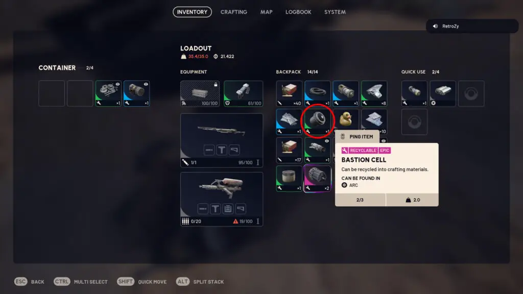 Arc Raiders Camera Lens: A Camera Lens in a player's inventory after looting a container.