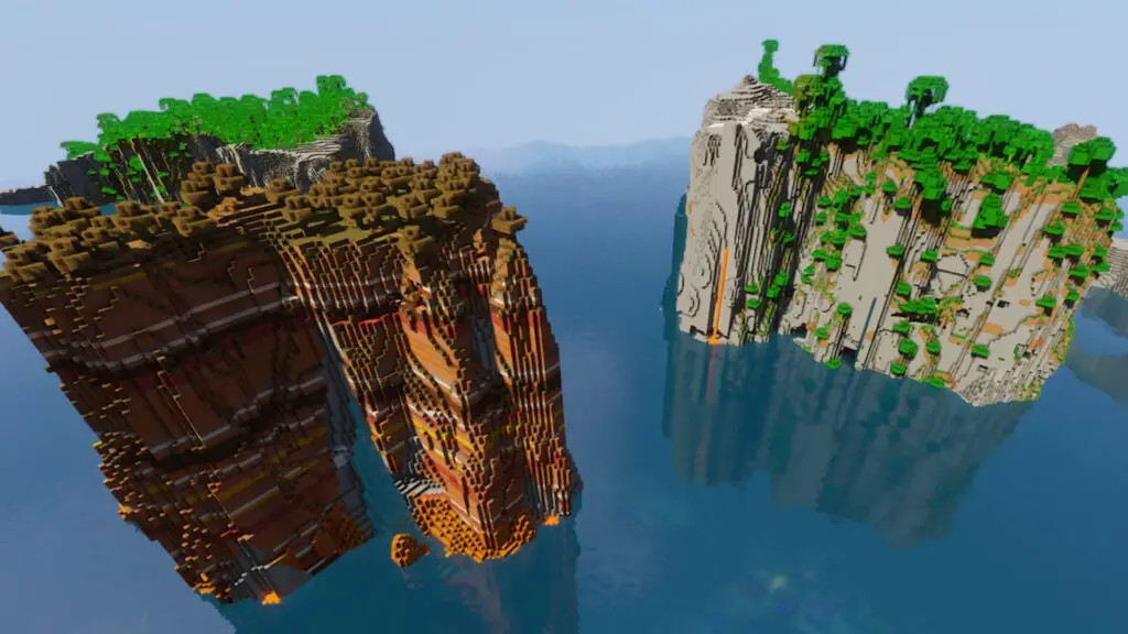 Minecraft world generation featuring towering jungle islands