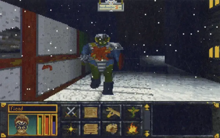 A ravaging orc attacks the character in an early RPG setting.