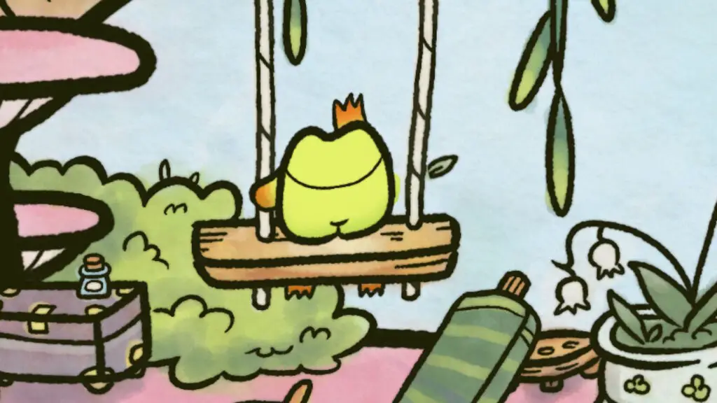 Humorous detail of a frog in the game