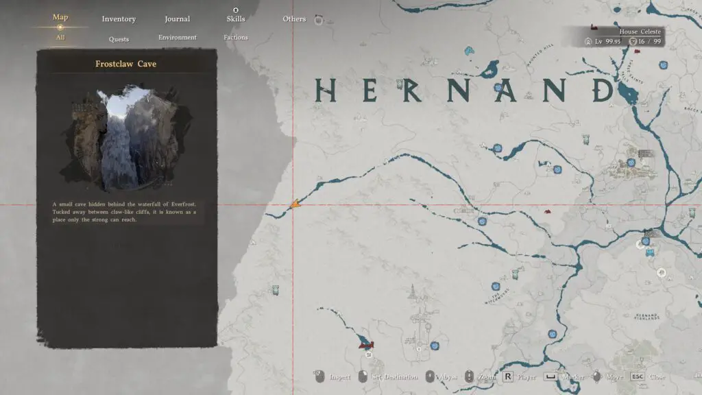 Frostclaw Cave waterfall location in Crimson Desert