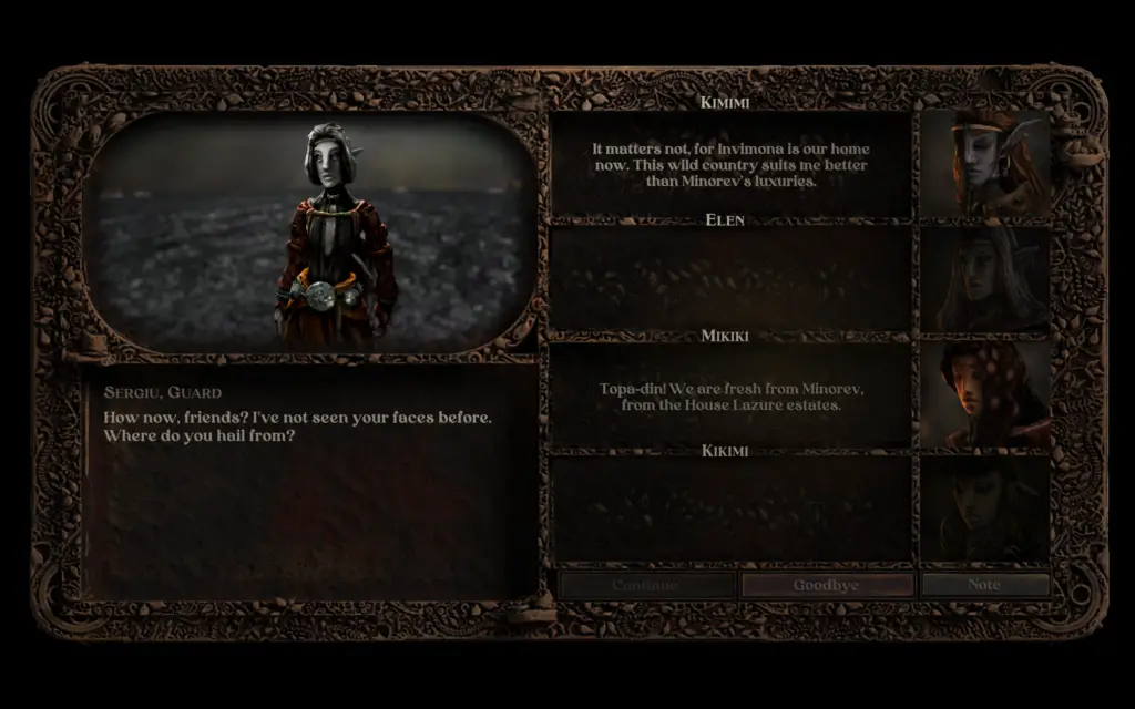 Banquet for Fools' dialogue tree user interface