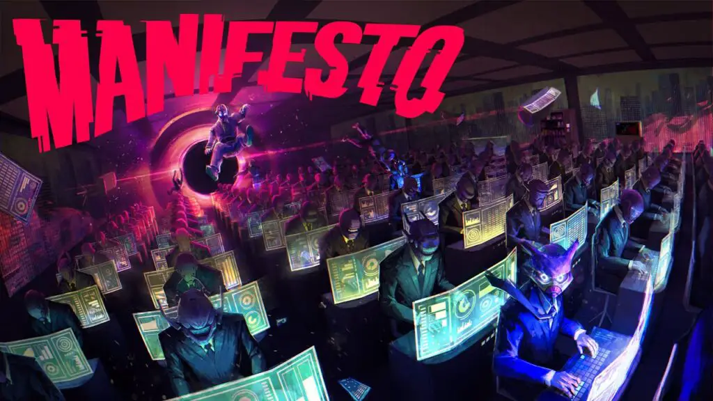 MANIFESTO Reveal Trailer showing corporate simulation gameplay