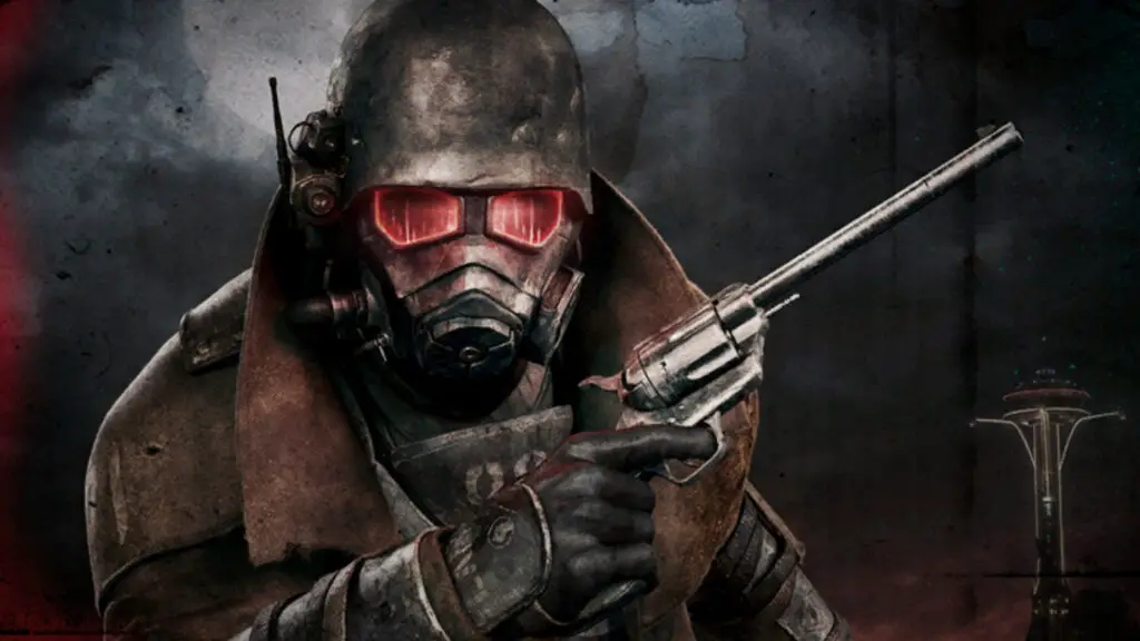 An NCR soldier from Fallout New Vegas in the Mojave Wasteland