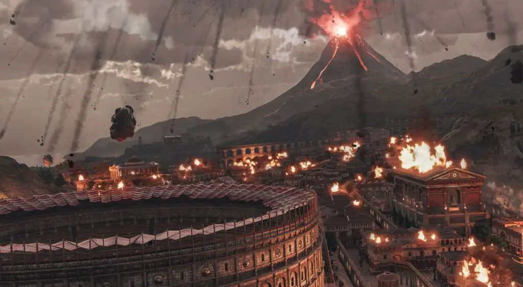 Roman city facing a volcanic eruption