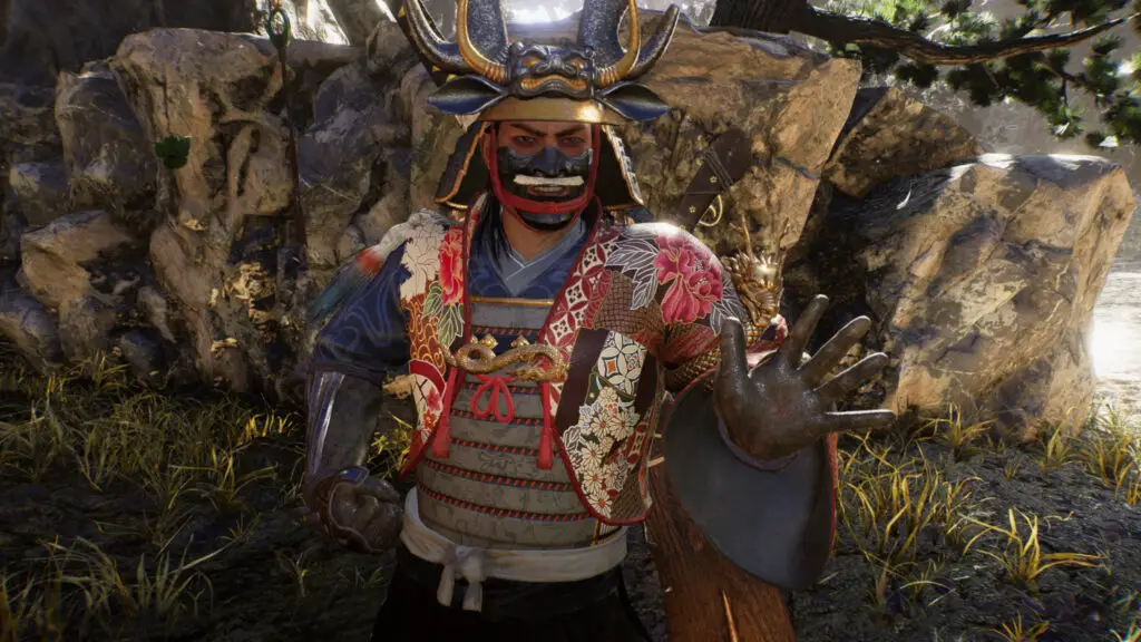 A samurai character in Nioh 3 performing a gesture.