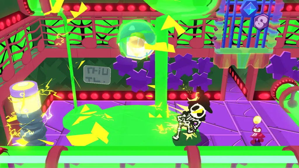 A wizard experimenting with spells in a room filled with green goo.