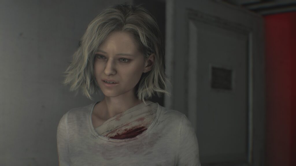 Grace examining the severed hand in Resident Evil Requiem