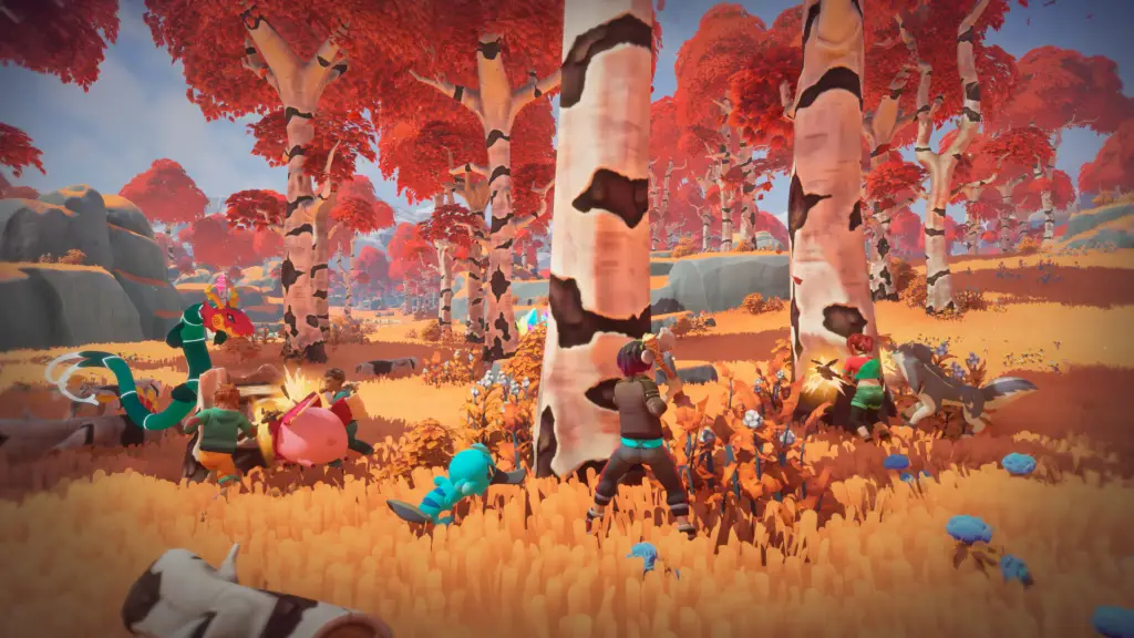 Temtem assisting in resource gathering