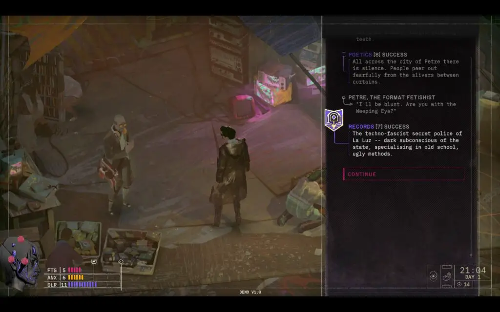 Chatting with a cop in Zero Parades.