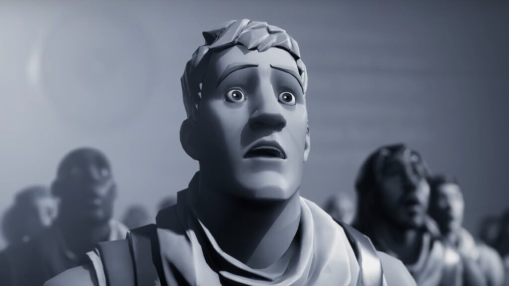 Jonesy Fortnite, in black and white.