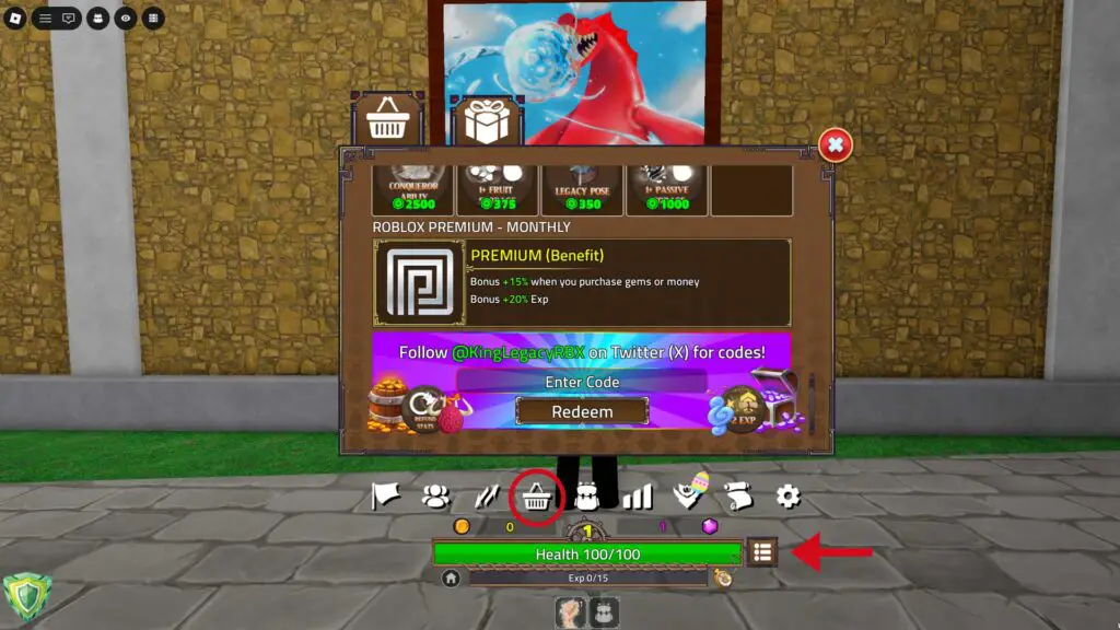 King Legacy - Code redemption menu guide