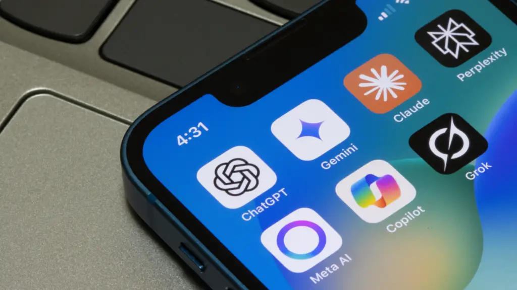 Various AI applications including ChatGPT and Gemini on an iPhone screen.