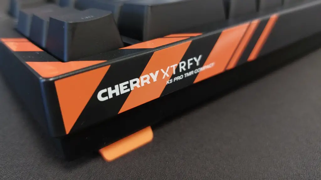 The Cherry K5 Pro TMR Compact gaming keyboard seen from the back.