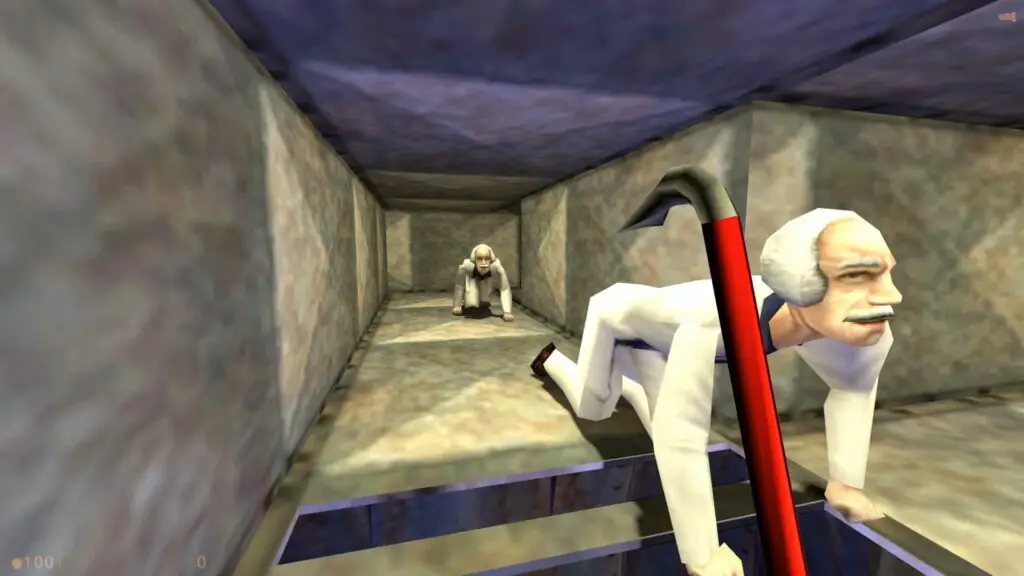 Half-Life scientists crawl thorugh a vent in Half-Life: Lemmings