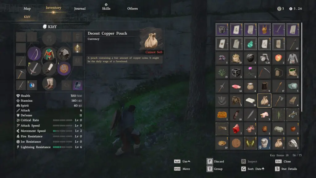 Player interacting with the inventory menu in Crimson Desert