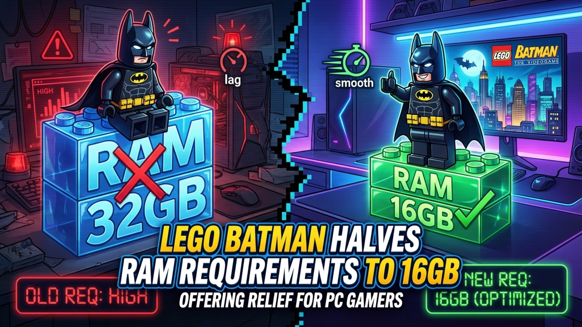 Lego Batman Halves RAM Requirements to 16GB, Offering Relief for PC Gamers