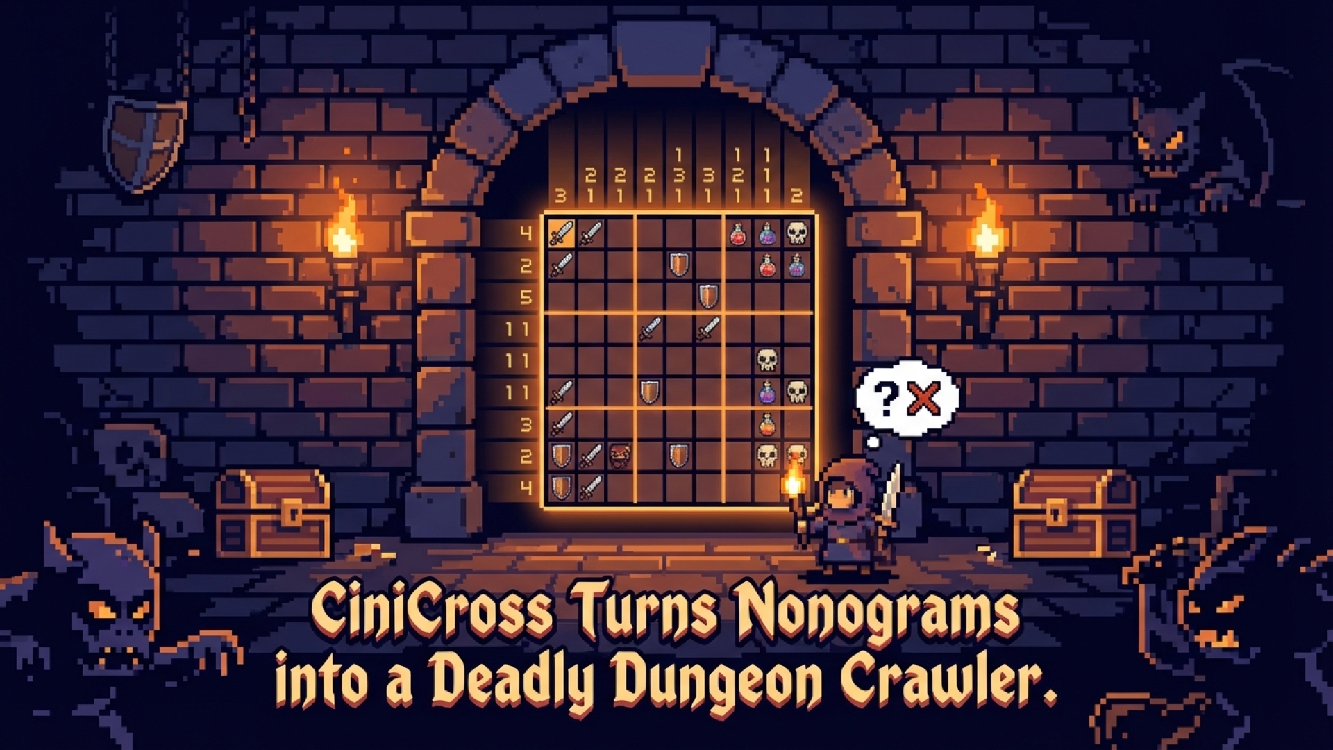Picross Goes Roguelike: CiniCross Turns Nonograms into a Deadly Dungeon Crawler