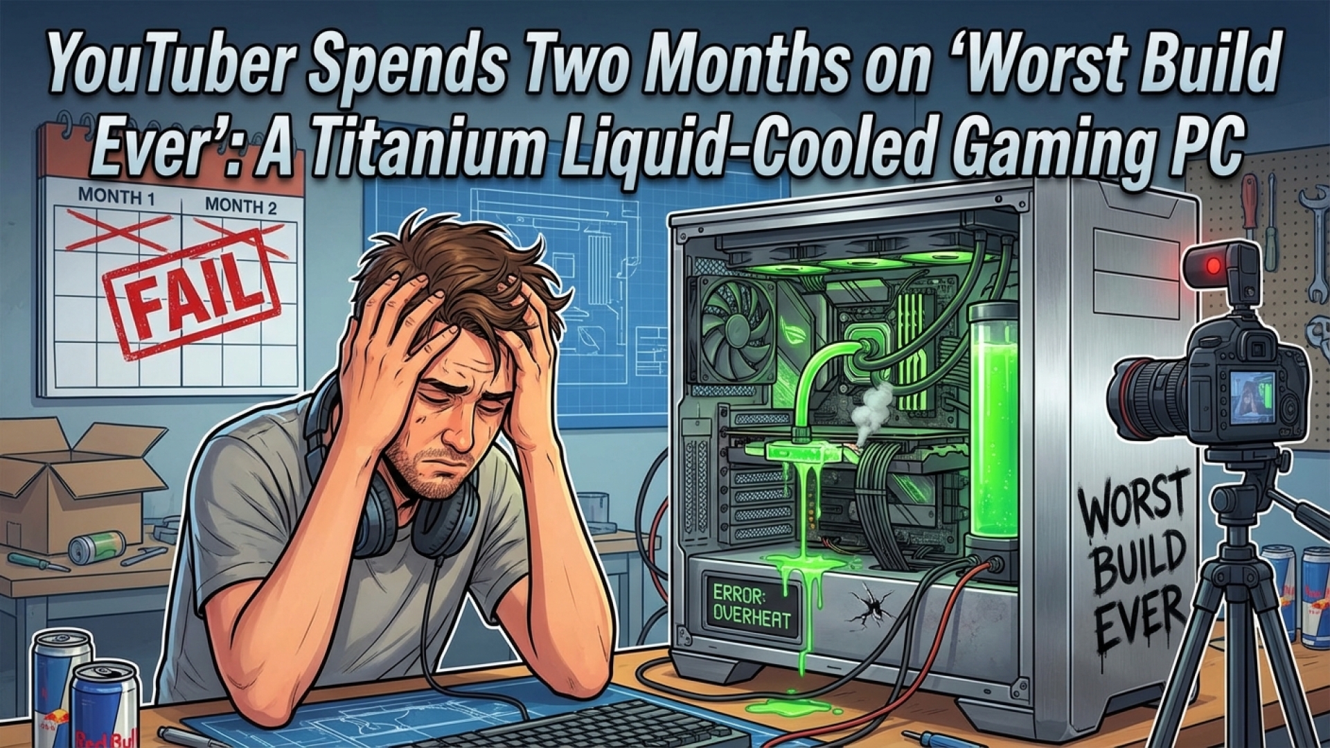 YouTuber Spends Two Months on ‘Worst Build Ever’: A Titanium Liquid-Cooled Gaming PC