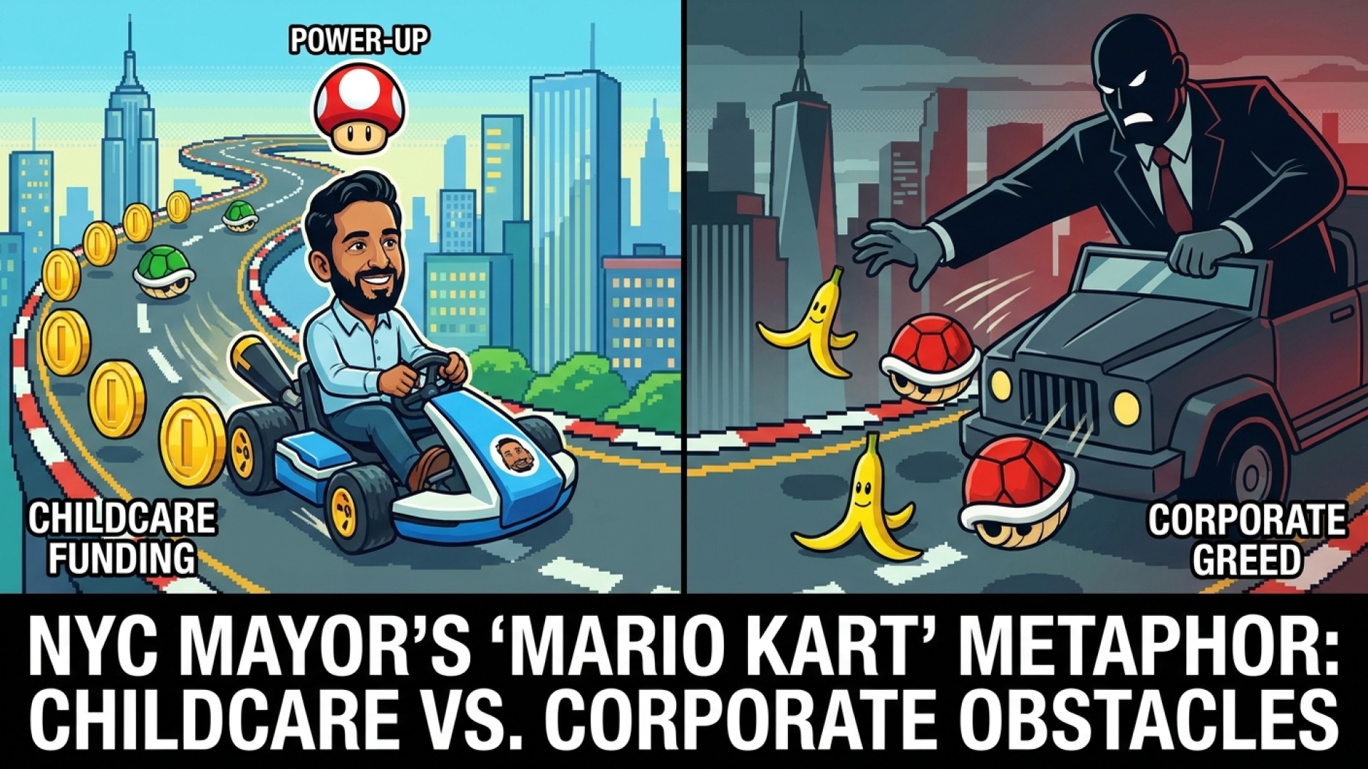 NYC Mayor Zohran Mamdani Uses Mario Kart Metaphor to Explain Childcare Funding and Corporate Greed