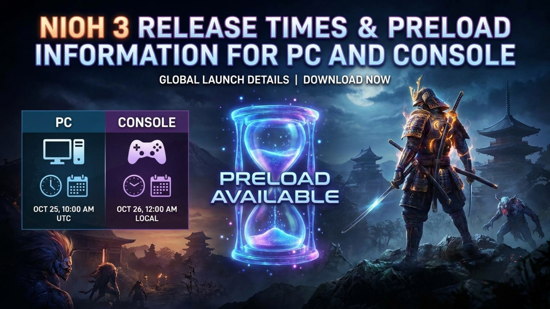 Nioh 3 Release Times and Preload Information for PC and Console