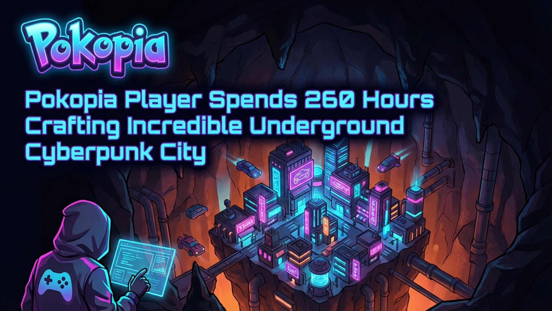 Pokopia Player Spends 260 Hours Crafting Incredible Underground Cyberpunk City