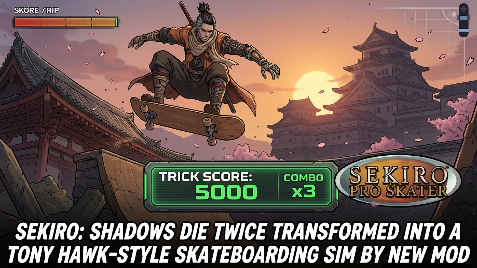 Sekiro: Shadows Die Twice Transformed into a Tony Hawk-Style Skateboarding Sim by New Mod