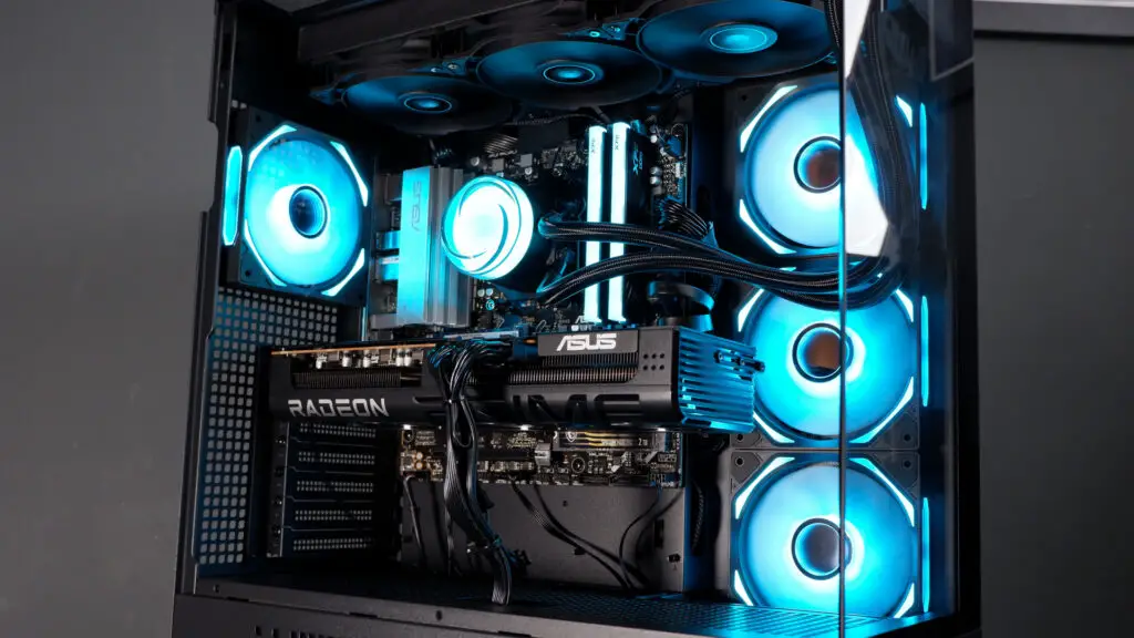 iBuyPower RDY Element 9 Pro R07 gaming PC set up on a desk.