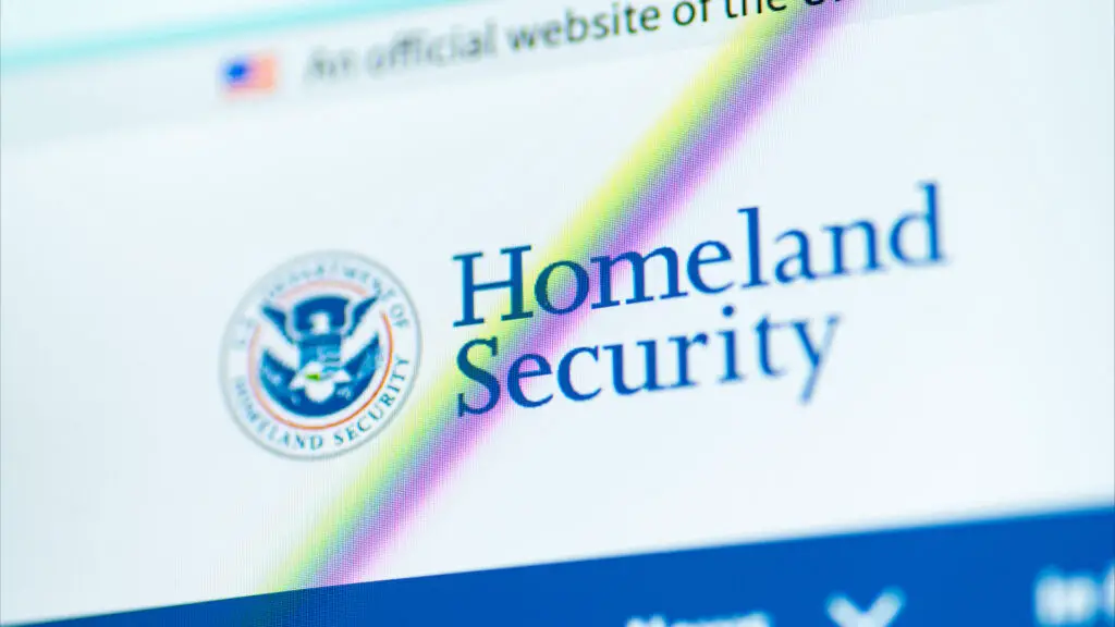 A computer screen displaying US Homeland Security digital infrastructure