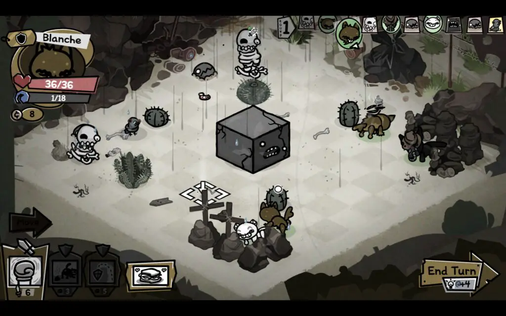 A battle in the desert in Mewgenics.