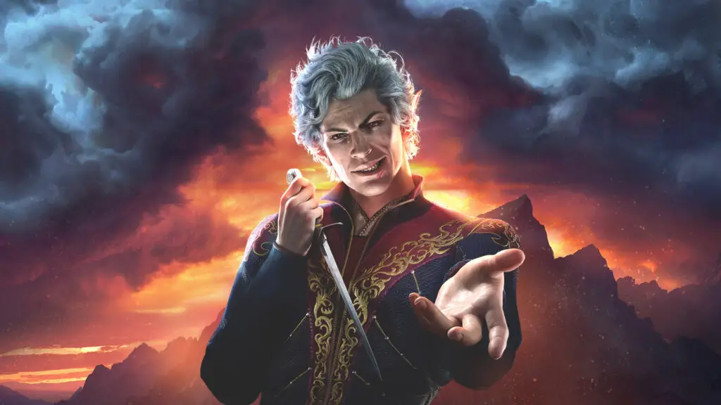 Astarion brandishes a dirk in Baldur's Gate 3.