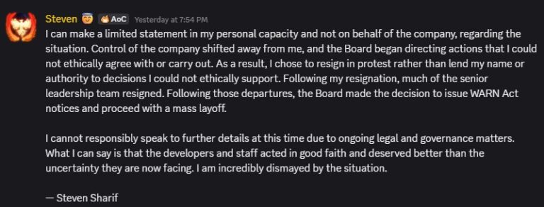 Official statement from Steven Sharif regarding Intrepid Studios