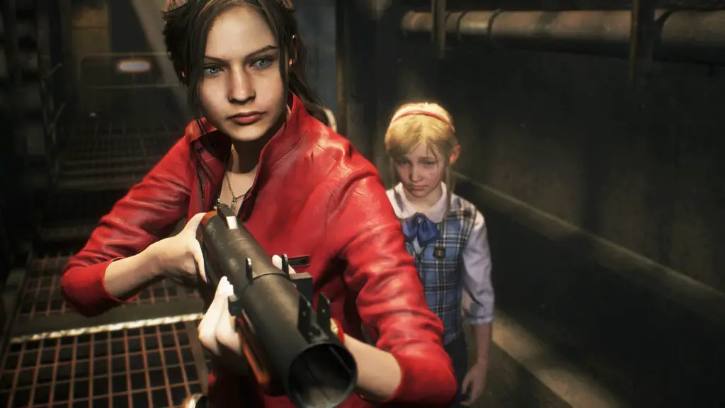 Resident Evil 2 Remake - Claire holding a grenade launcher