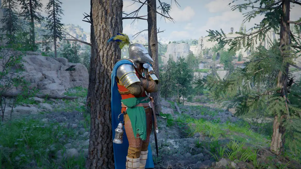 Crimson Desert pass time - Kliff leaning against a tree