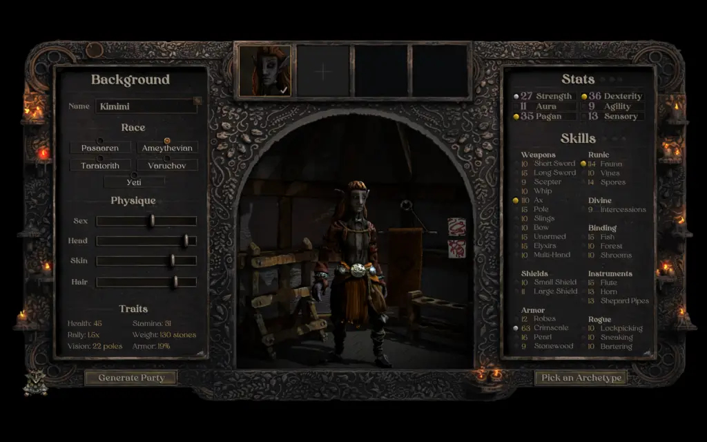 Banquet for Fools' character chart user interface