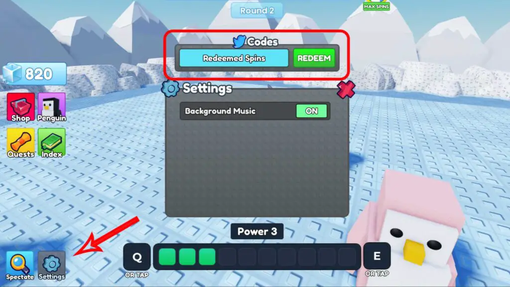 The code redemption window in the Roblox game Knockout!