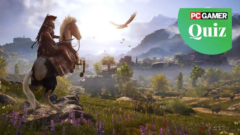 The main character riding a horse looking out over a wide landscape in Assassin's Creed Odyssey.